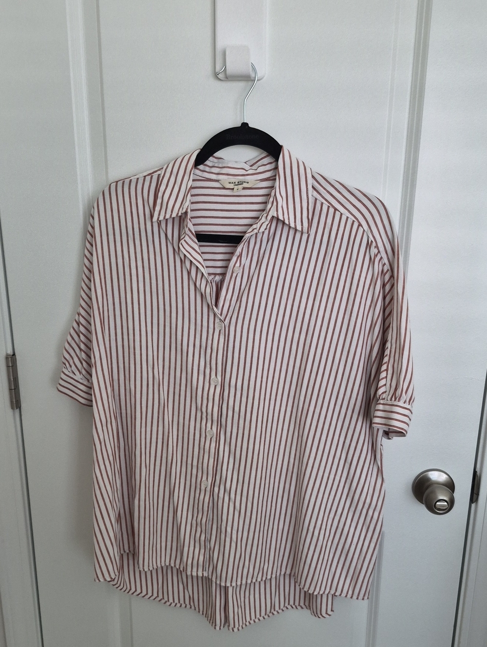 Women Max Studio Striped Button-Up Tunic In Red/White